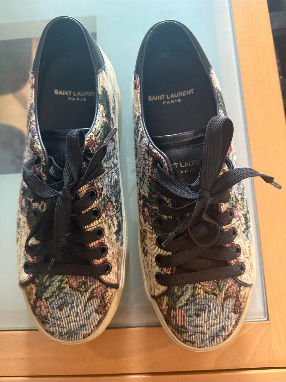 Saint Laurent Multicolor Floral Tapestry Low-Top Sneakers with Black Laces
